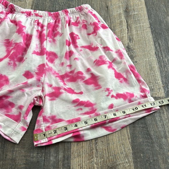 Shein Tie Dye 2 Piece Set Cropped Outfit Tank Top Shorts Pink White Women Small - Picture 10 of 11
